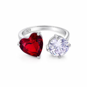 Ruby Heart and Round Cut Solitaire Diamond Ring