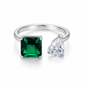 Green Stone and Pear Cut Diamond Ring