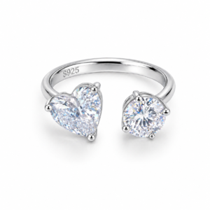 Big Heart and Round Cut Diamond Ring
