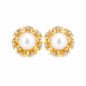 Flower and Pearl diamond earring