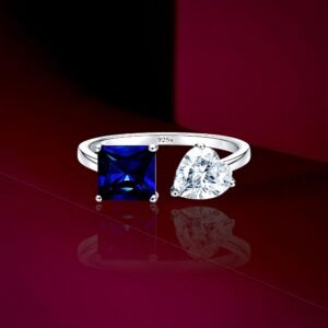 Blue Stone And Big Heart Cut Diamond Ring