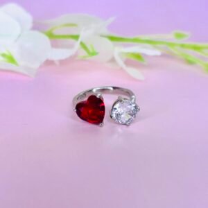 Ruby Heart and Round Cut Solitaire Diamond Ring