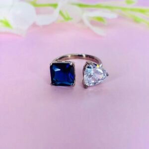 Blue Stone And Big Heart Cut Diamond Ring