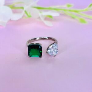 Green Stone and Pear Cut Diamond Ring